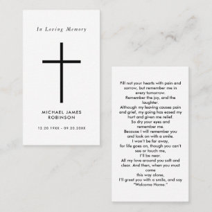 Simple Cross Funeral Memorial Prayer Card