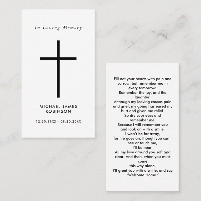 Simple Cross Funeral Memorial Prayer Card (Front/Back)