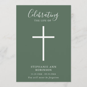 Simple Cross Funeral Sage Green Order of Service Programme