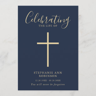 Simple Cross Gold Blue Memorial Order of Service Programme