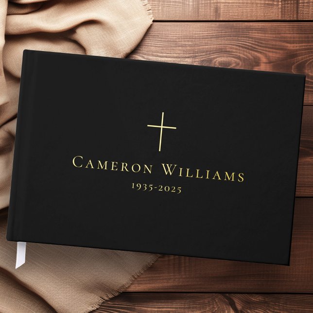 Simple cross loving memory funeral memorial black guest book (Simple cross loving memory funeral memorial black guest book)