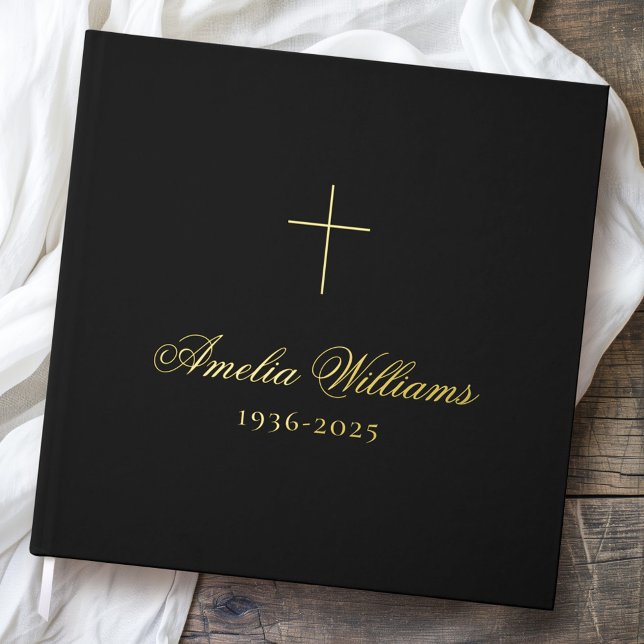 Simple cross loving memory funeral memorial black guest book (Simple cross loving memory funeral memorial black guest book)