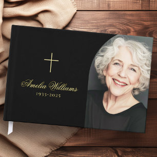 Simple cross loving memory funeral memorial photo guest book