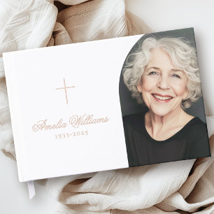 Simple cross loving memory funeral memorial photo guest book
