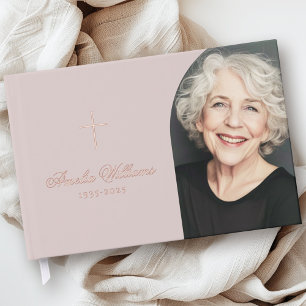 Simple cross loving memory funeral memorial photo guest book