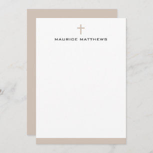 Simple cross name light mocha brown border flat card