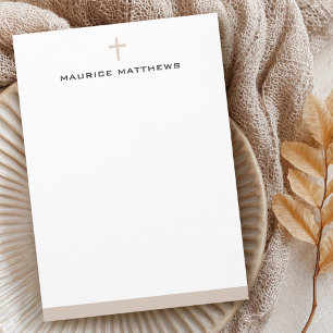 Simple cross name light mocha brown border flat card