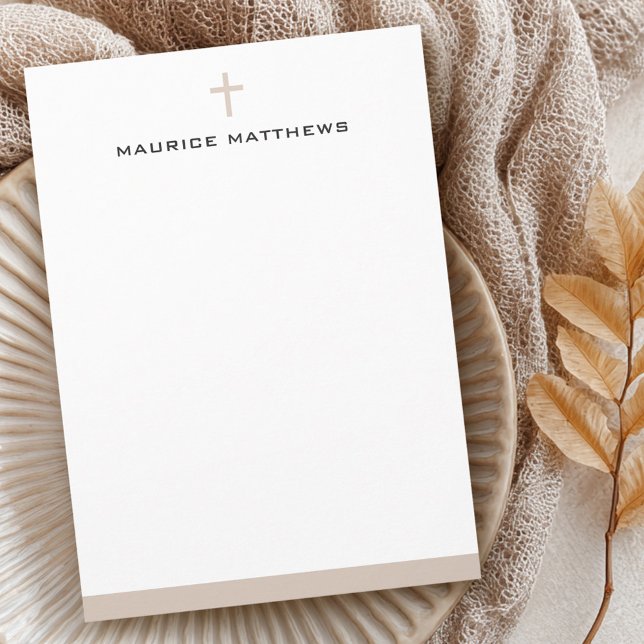 Simple cross name light mocha brown border flat card (Simple cross name light mocha brown border flat note card)