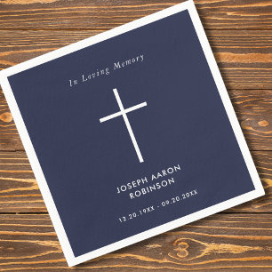 Simple Cross Navy Blue Funeral Memorial Napkin
