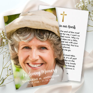 Simple Cross & Photo Funeral Memorial Prayer Card