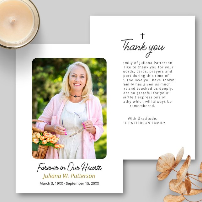 Simple Cross Photo Funeral Thank You Card (Creator Uploaded)