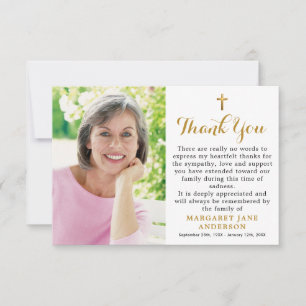 Simple Cross Photo Personalised Elegant Funeral Thank You Card