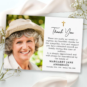 Simple Cross Photo Personalised Message Funeral Thank You Card