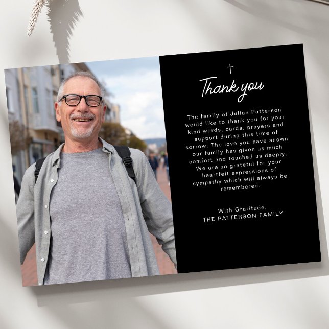 Simple Cross Photo Personalised Message Funeral Thank You Card (Creator Uploaded)