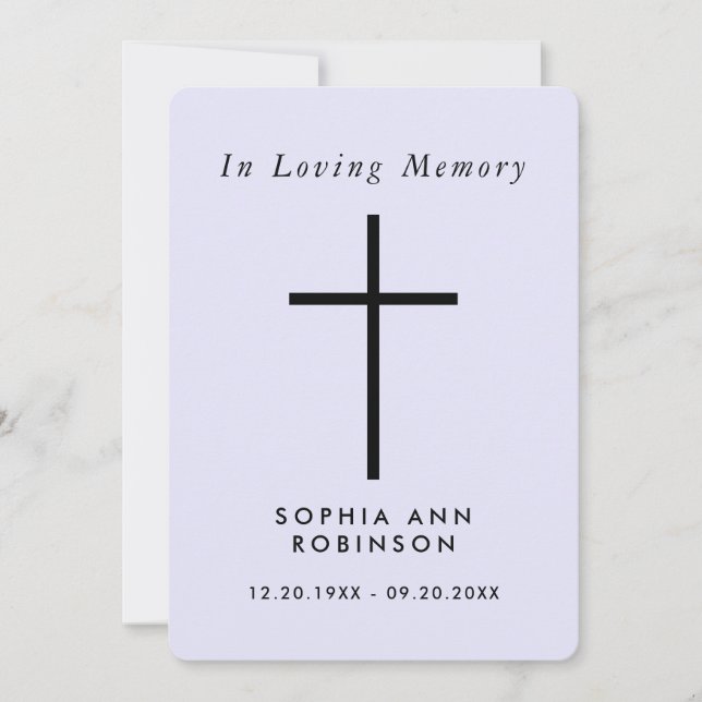 Simple Cross Purple Lavender Memorial Modern Card (Front)