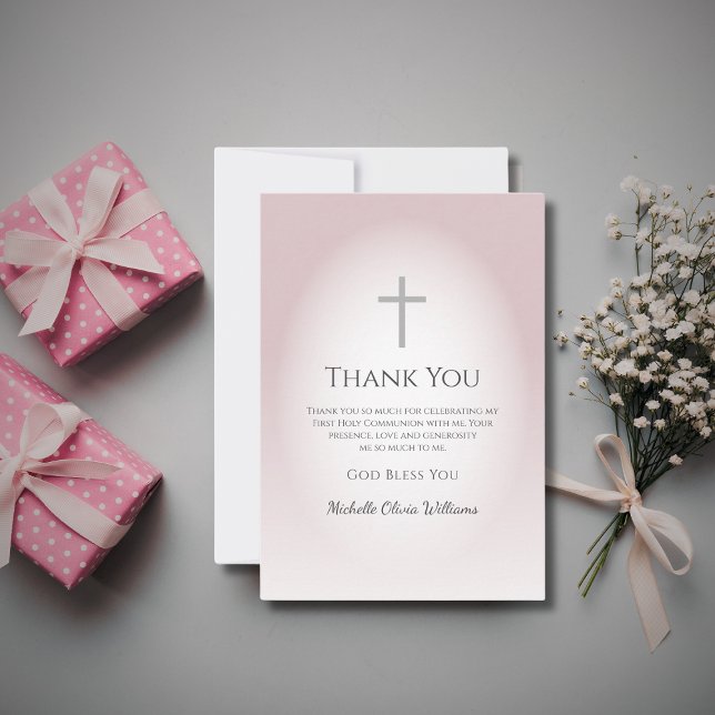 Simple Cross Rose Gold First Communion Thank You Card (Creator Uploaded)