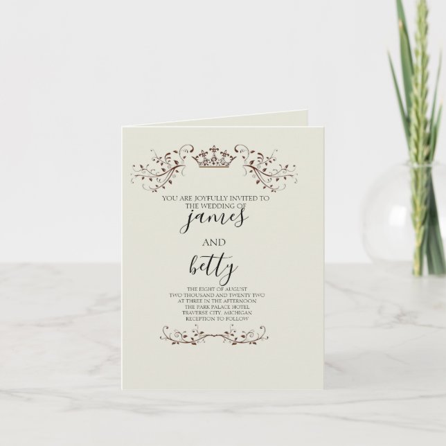 Simple Crown Minimalist Wedding Folded Invitation (Front)