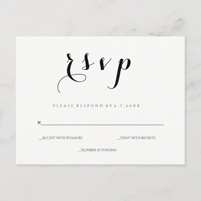 Simple cursive modern wedding rsvp postcards (Front)