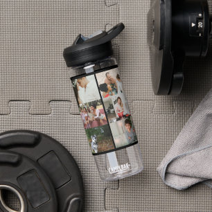Simple Custom 12 Photo Collage Family Personalised Water Bottle