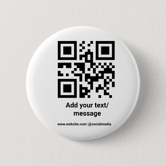 simple custom barcode add your text website QR Cla 6 Cm Round Badge (Front)