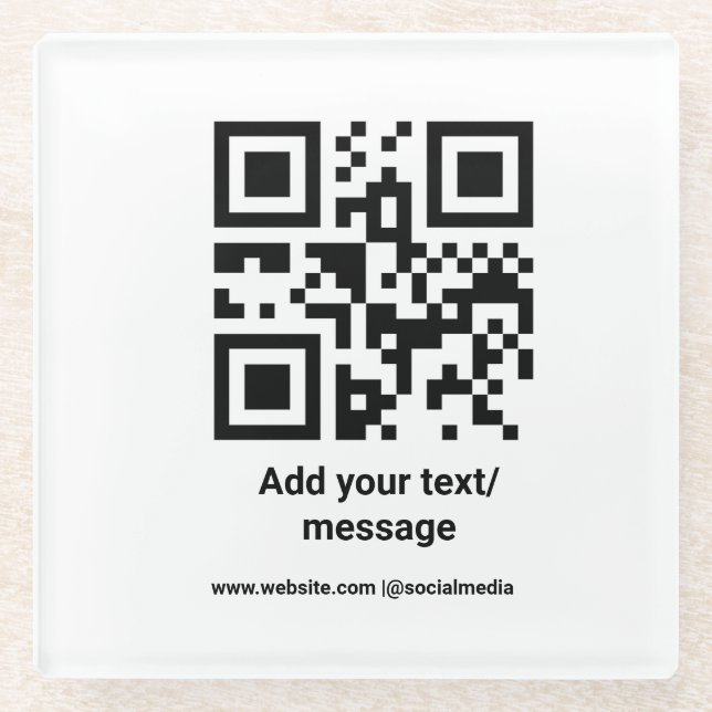 simple custom barcode add your text website QR Cla Glass Coaster (Front)