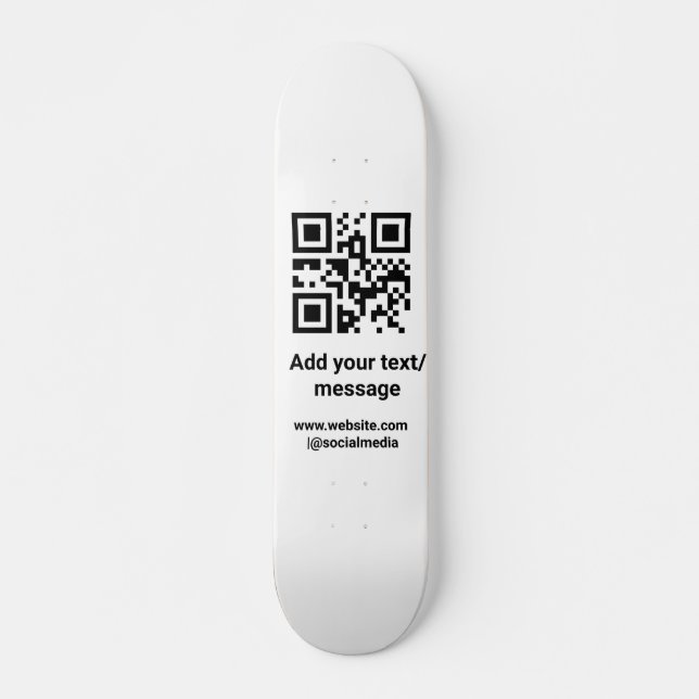 simple custom barcode add your text website QR Cla Skateboard (Front)