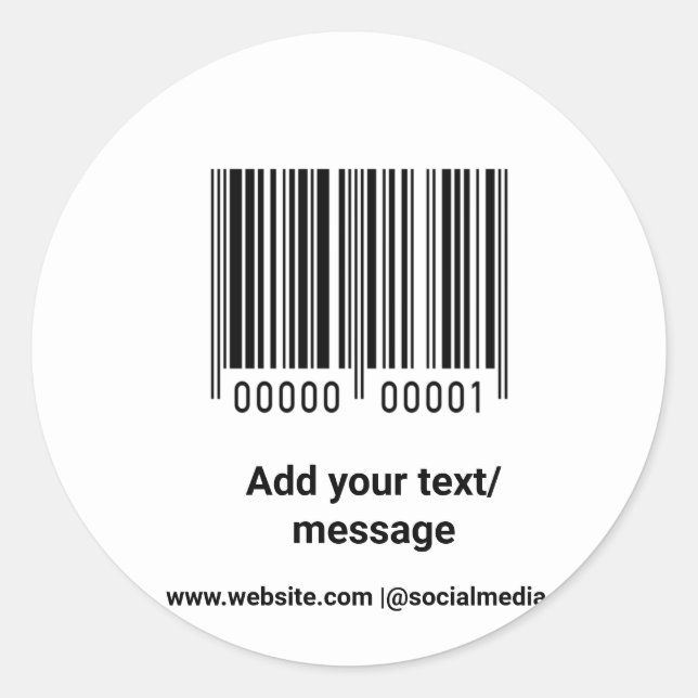 simple custom barcode add your text website QR  Sq Classic Round Sticker (Front)