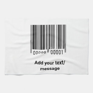 simple custom barcode add your text website QR Sq Tea Towel