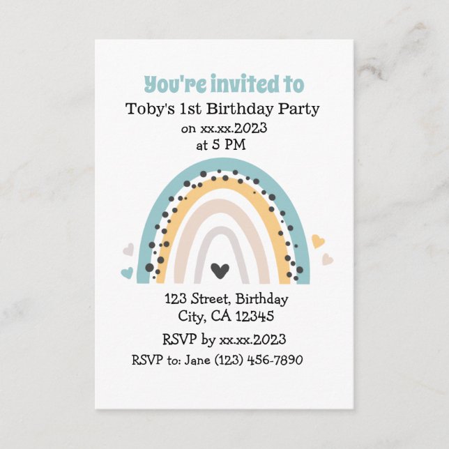 Simple Custom Birthday Rainbow Card Invitations (Front)