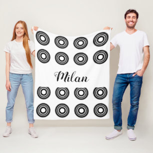 simple custom BLACK mandala monogram add your name Fleece Blanket
