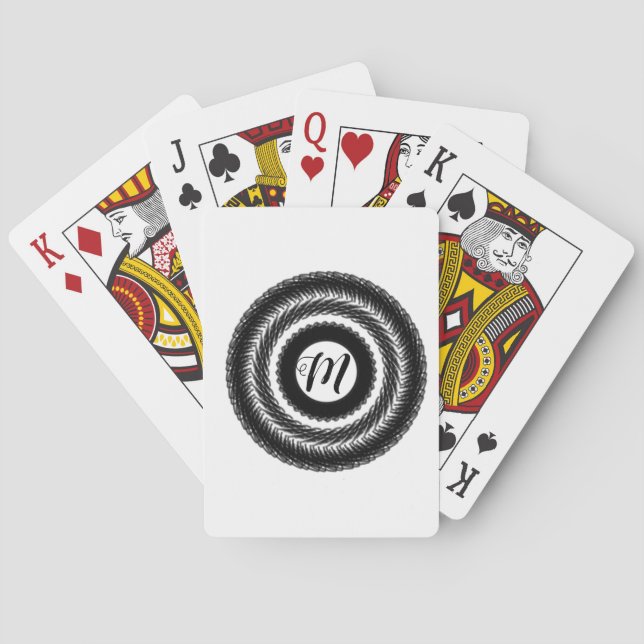 simple custom BLACK mandala monogram add your name Playing Cards (Back)