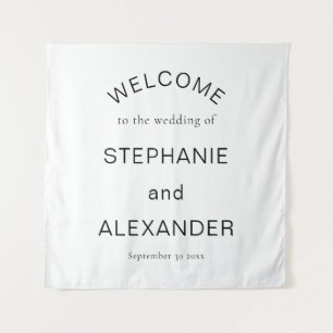 Simple Custom Black White Welcome to Wedding Tapestry