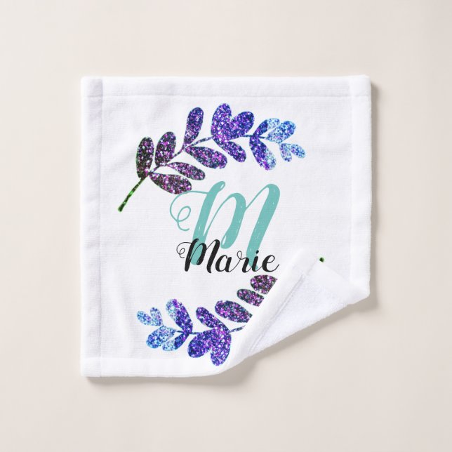 simple custom blue purple black leaves add your  t wash cloth (Wash Cloth)