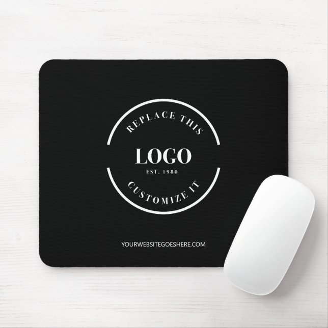 Simple Custom business white logo website black Mouse Pad (With Mouse)