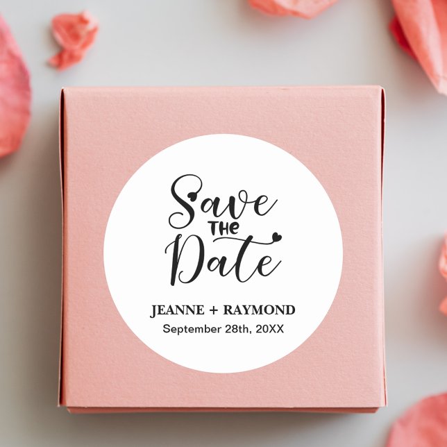 Simple Custom Calligraphy Wedding Save the Date Classic Round Sticker (Creator Uploaded)