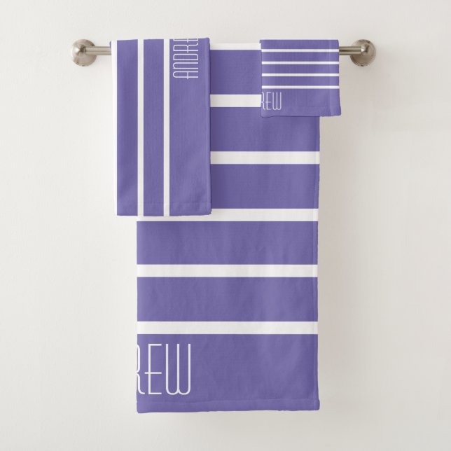 Simple Custom Chic Periwinkle Striped Weekend Bath Towel Set (Insitu)