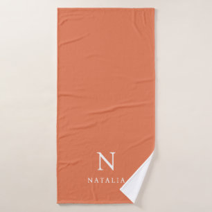 Simple Custom Color Kids Monogram Name Orange Bath Towel