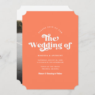 Simple Custom Colour Modern Retro Photo Wedding  Invitation