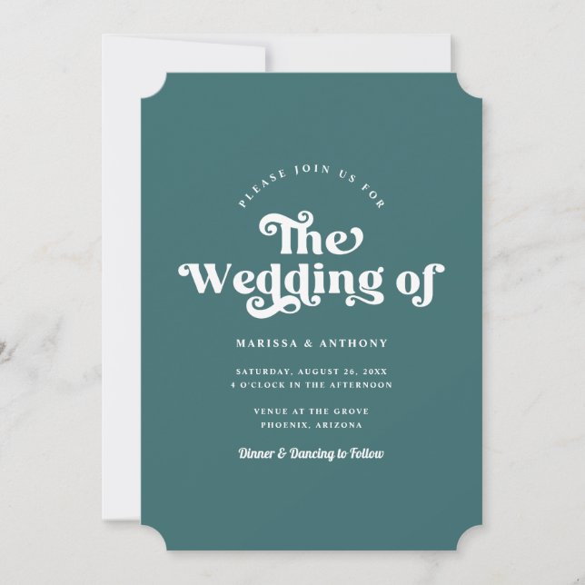 Simple Custom Colour Modern Retro Wedding QR Code Invitation (Front)