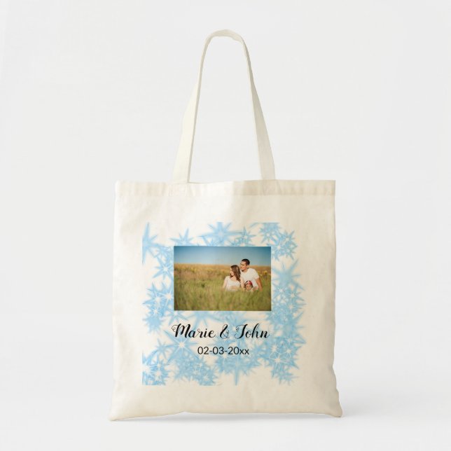 simple custom colourful blue sparkle glitter throw tote bag (Front)