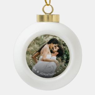 Simple Custom Couple Photo Names date Keepsake  Ceramic Ball Christmas Ornament