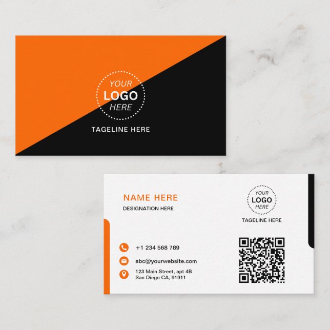 Simple Custom Design Modern Orange & Black Business Card (Front/Back)