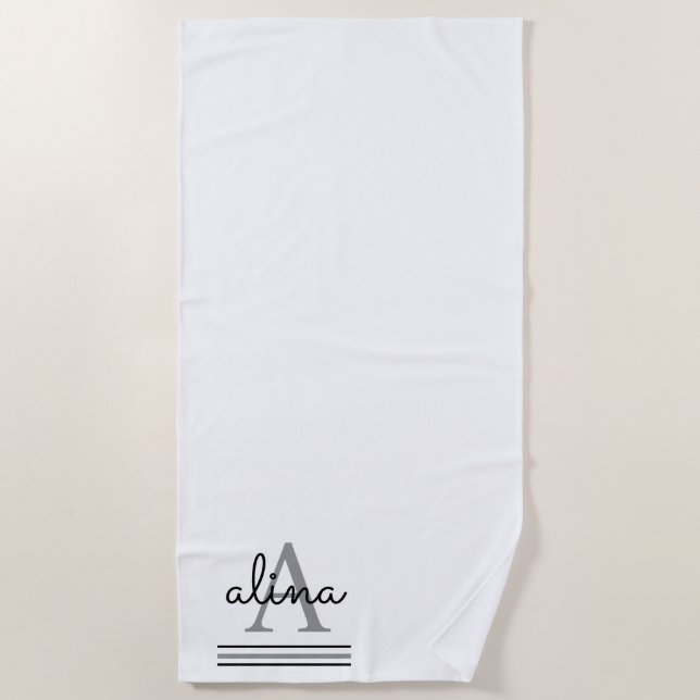 Simple Custom Design Personalize Monogram Beach Towel (Front)