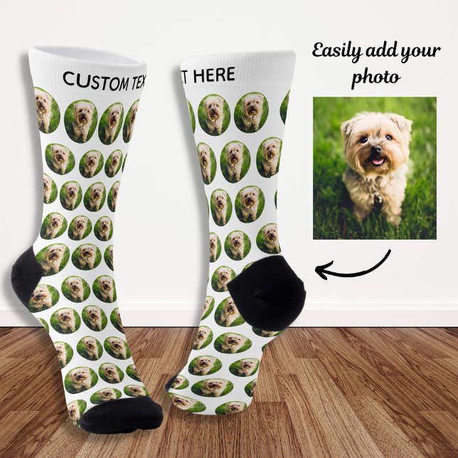 Simple Custom Dog Pet Photo Personalised Text Socks (Creator Uploaded)