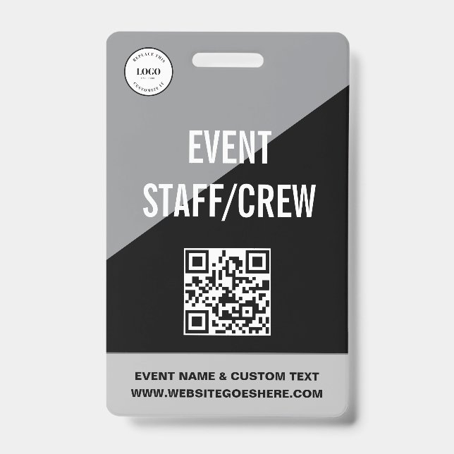 Simple Custom Event Staff Crew QR CODE Logo ID Badge (Front)