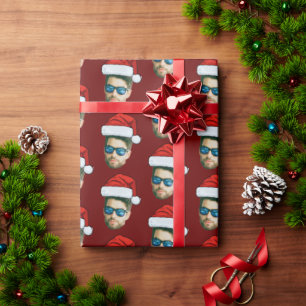 Simple Custom Face Photo Santa Claus Hat Christmas Wrapping Paper