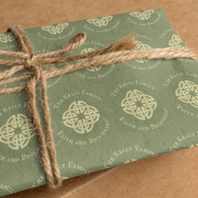 Simple Custom Family Celtic Cross Minimalist Green Tissue Paper (Creator Uploaded)