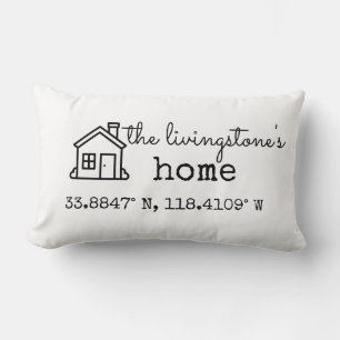 Simple Custom Family Home GPS Coordinates Gift Lumbar Cushion