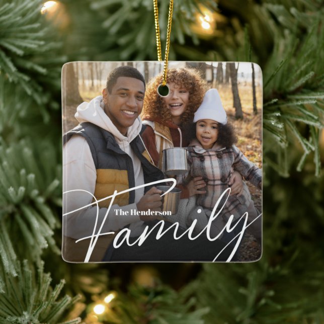 Simple Custom Family Photo Ceramic Ornament (Tree)