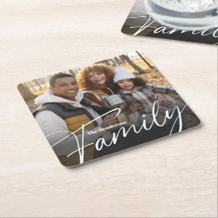 Simple Custom Family Photo Square Paper Coaster